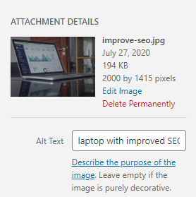 alt text for a wordpress image