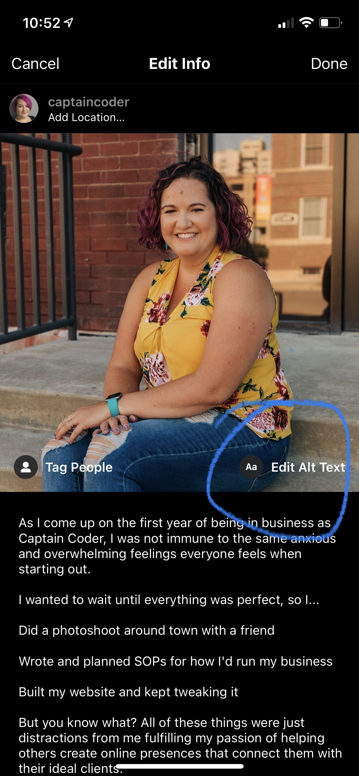 screenshot of where to find the ALT text in Instagram