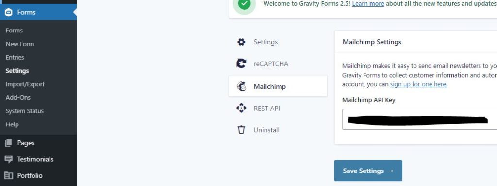 mailchimp gravity forms settings