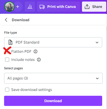 avoid flatten pdf in canva