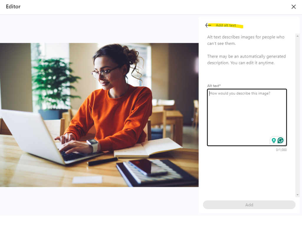 Where to add alt text on Linkedin