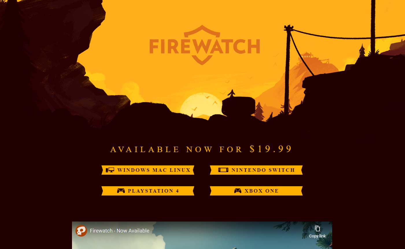 screenshot of Firewatch website