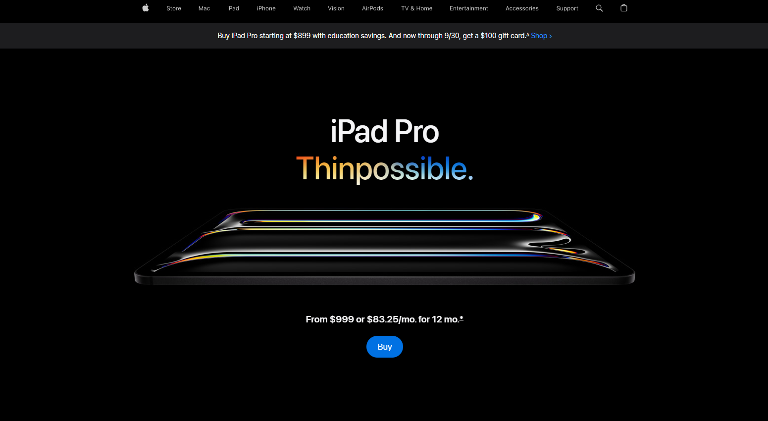 screenshot of Apple iPad Pro webpage