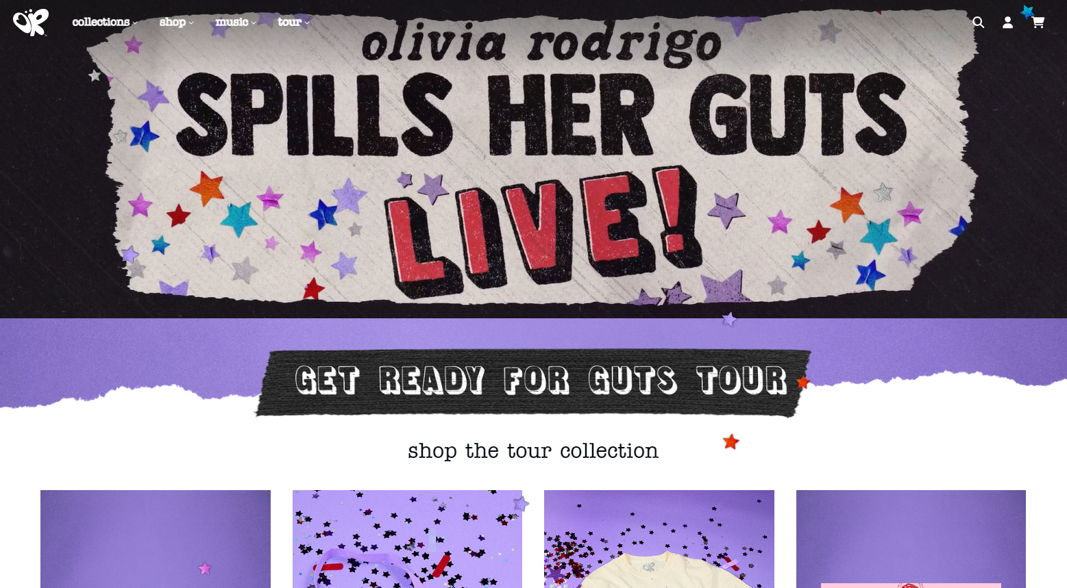 screenshot of Olivia Rodrigo website