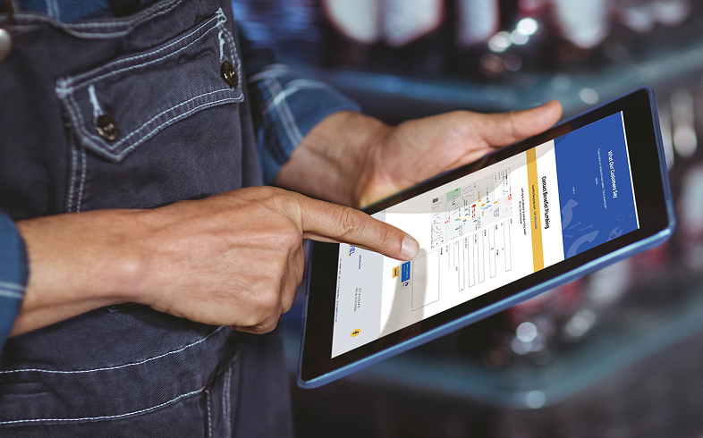 person looking at benefiel website on tablet