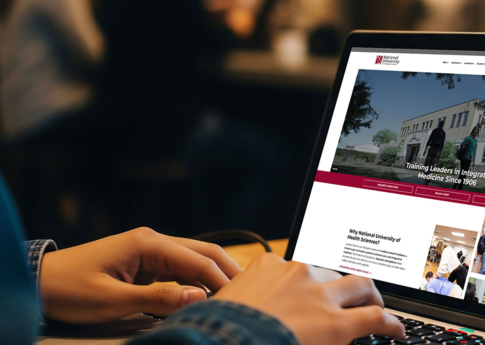 student looking at the NUHS website, which is powered by wordpress